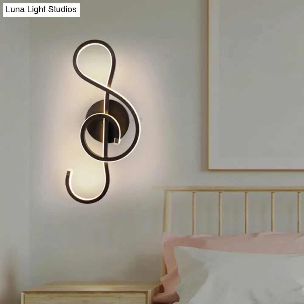 Modern Led Wall Sconce With Acrylic Shade For Bedroom - Black/White Wavy/Musical Note Design