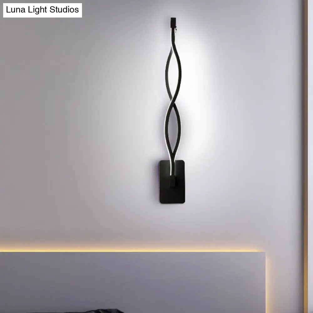 Modern Led Wall Sconce With Acrylic Shade For Bedroom - Black/White Wavy/Musical Note Design