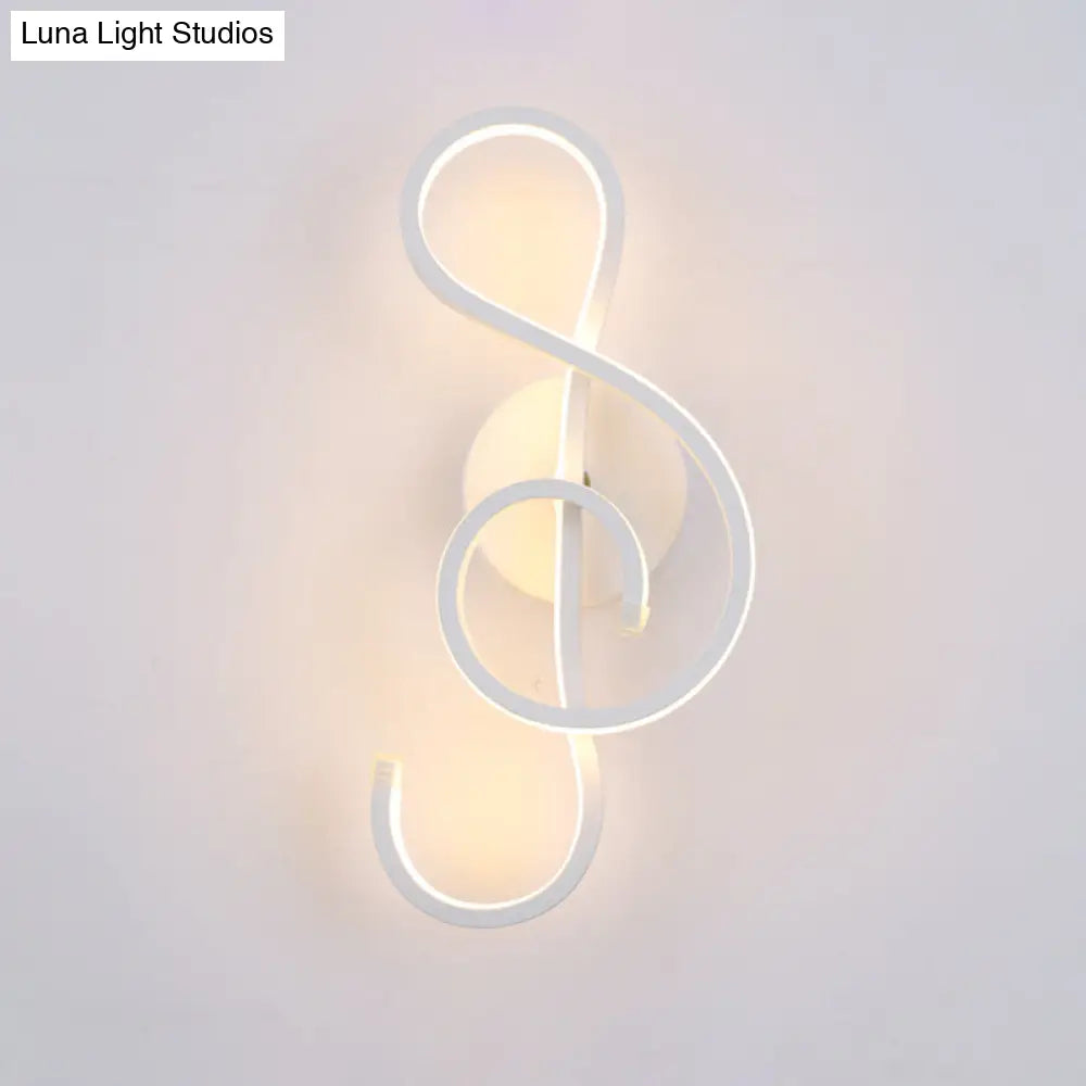 Modern Led Wall Sconce With Acrylic Shade For Bedroom - Black/White Wavy/Musical Note Design