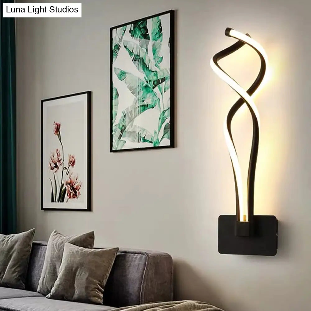 Modern Led Wall Sconce With Acrylic Shade For Bedroom - Black/White Wavy/Musical Note Design