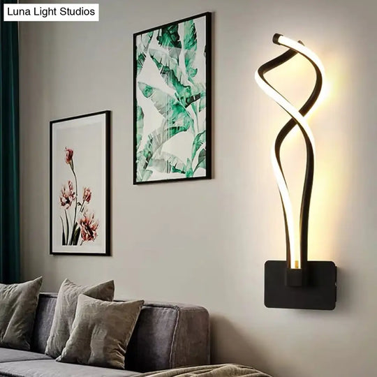 Modern Led Wall Sconce With Acrylic Shade For Bedroom - Black/White Wavy/Musical Note Design