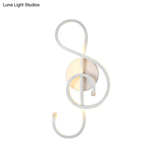 Modern Led Wall Sconce With Acrylic Shade For Bedroom - Black/White Wavy/Musical Note Design