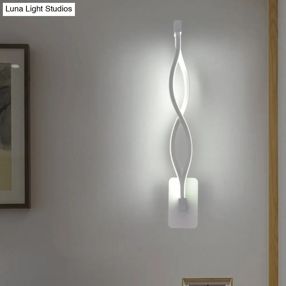 Modern Led Wall Sconce With Acrylic Shade For Bedroom - Black/White Wavy/Musical Note Design