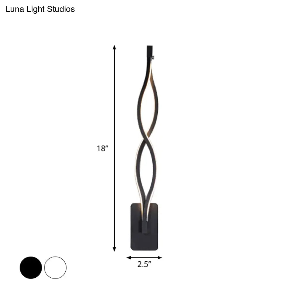 Modern Led Wall Sconce With Acrylic Shade For Bedroom - Black/White Wavy/Musical Note Design