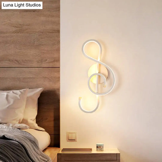 Modern Led Wall Sconce With Acrylic Shade For Bedroom - Black/White Wavy/Musical Note Design