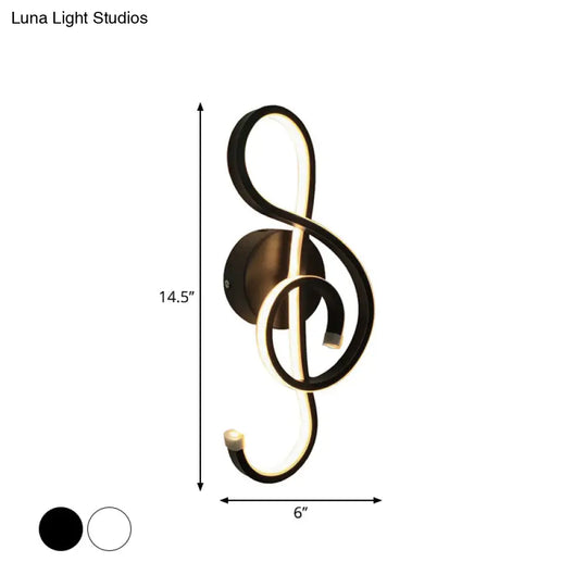 Modern Led Wall Sconce With Acrylic Shade For Bedroom - Black/White Wavy/Musical Note Design