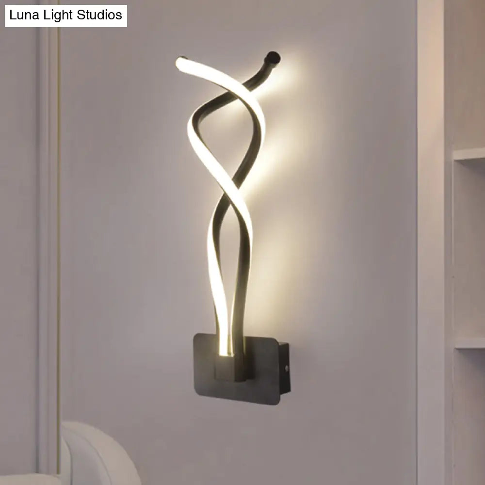 Modern Led Wall Sconce With Acrylic Shade For Bedroom - Black/White Wavy/Musical Note Design