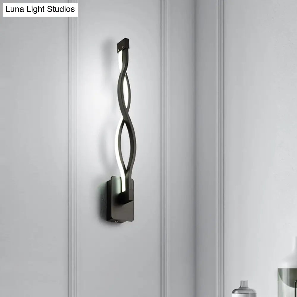 Modern Led Wall Sconce With Acrylic Shade For Bedroom - Black/White Wavy/Musical Note Design