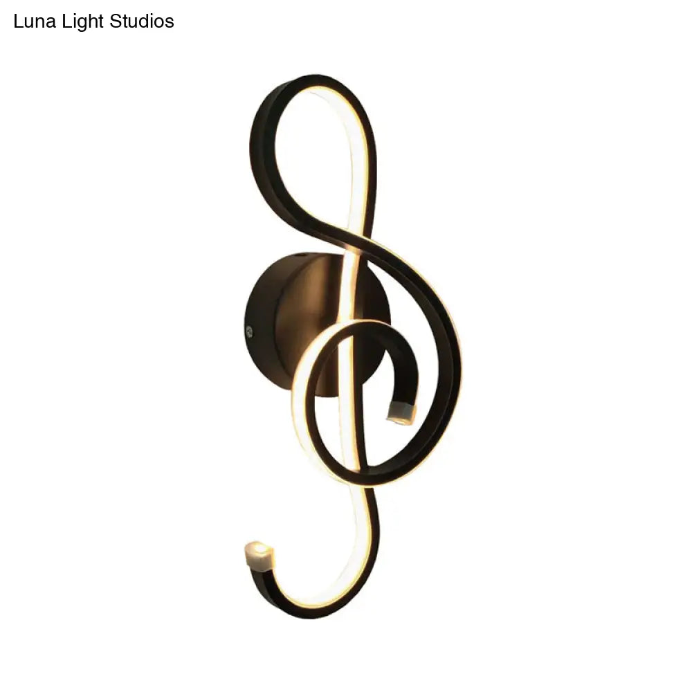 Modern Led Wall Sconce With Acrylic Shade For Bedroom - Black/White Wavy/Musical Note Design