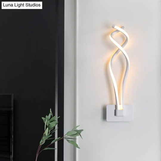 Modern Led Wall Sconce With Acrylic Shade For Bedroom - Black/White Wavy/Musical Note Design