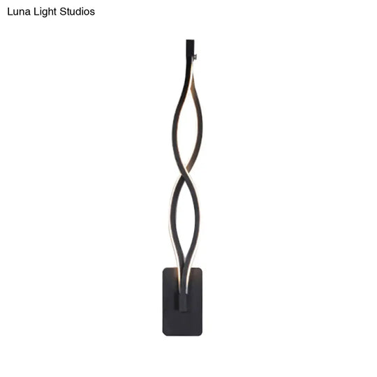 Modern Led Wall Sconce With Acrylic Shade For Bedroom - Black/White Wavy/Musical Note Design