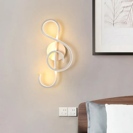 Modern Led Wall Sconce With Acrylic Shade For Bedroom - Black/White Wavy/Musical Note Design White /