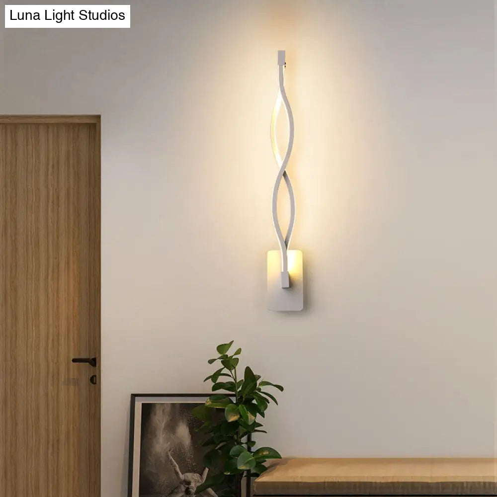 Modern Led Wall Sconce With Acrylic Shade For Bedroom - Black/White Wavy/Musical Note Design