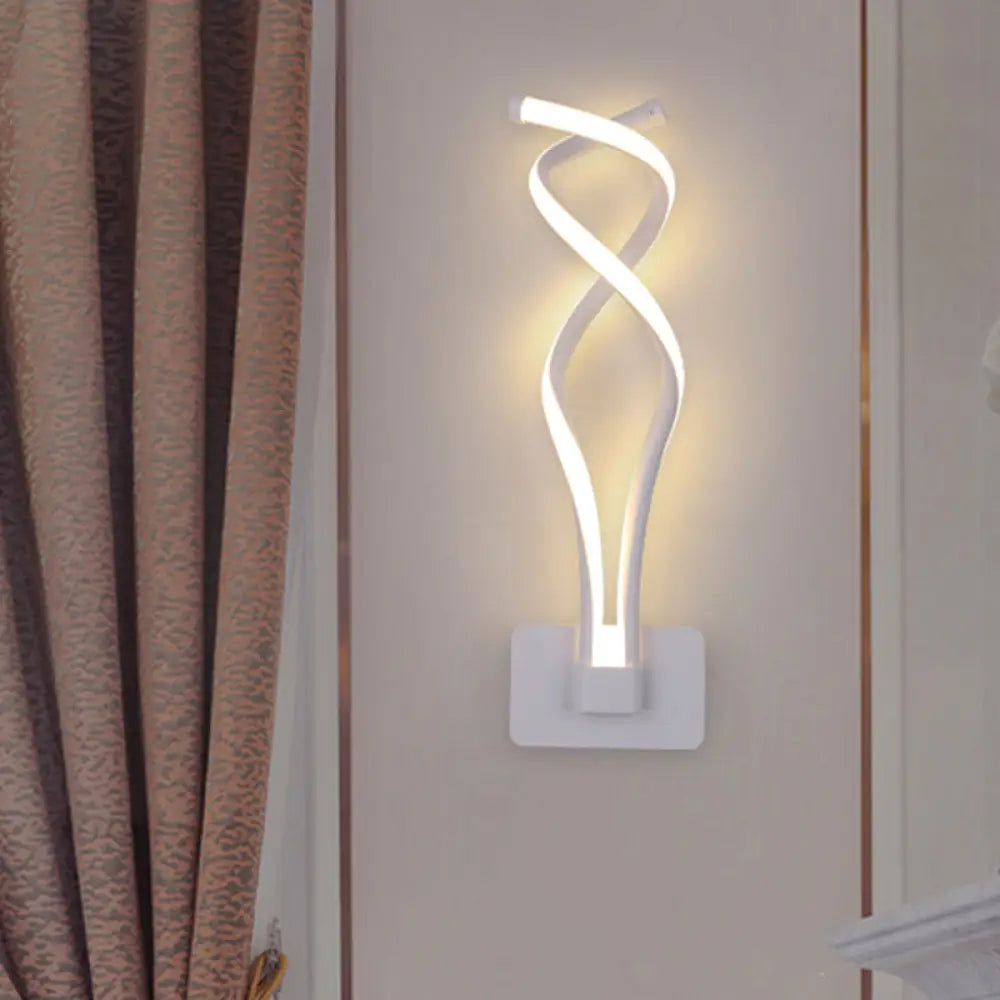 Modern Led Wall Sconce With Acrylic Shade For Bedroom - Black/White Wavy/Musical Note Design White /