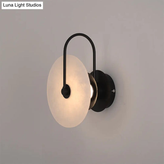 Modern Led Wall Sconce With Black Mica Disc Shade