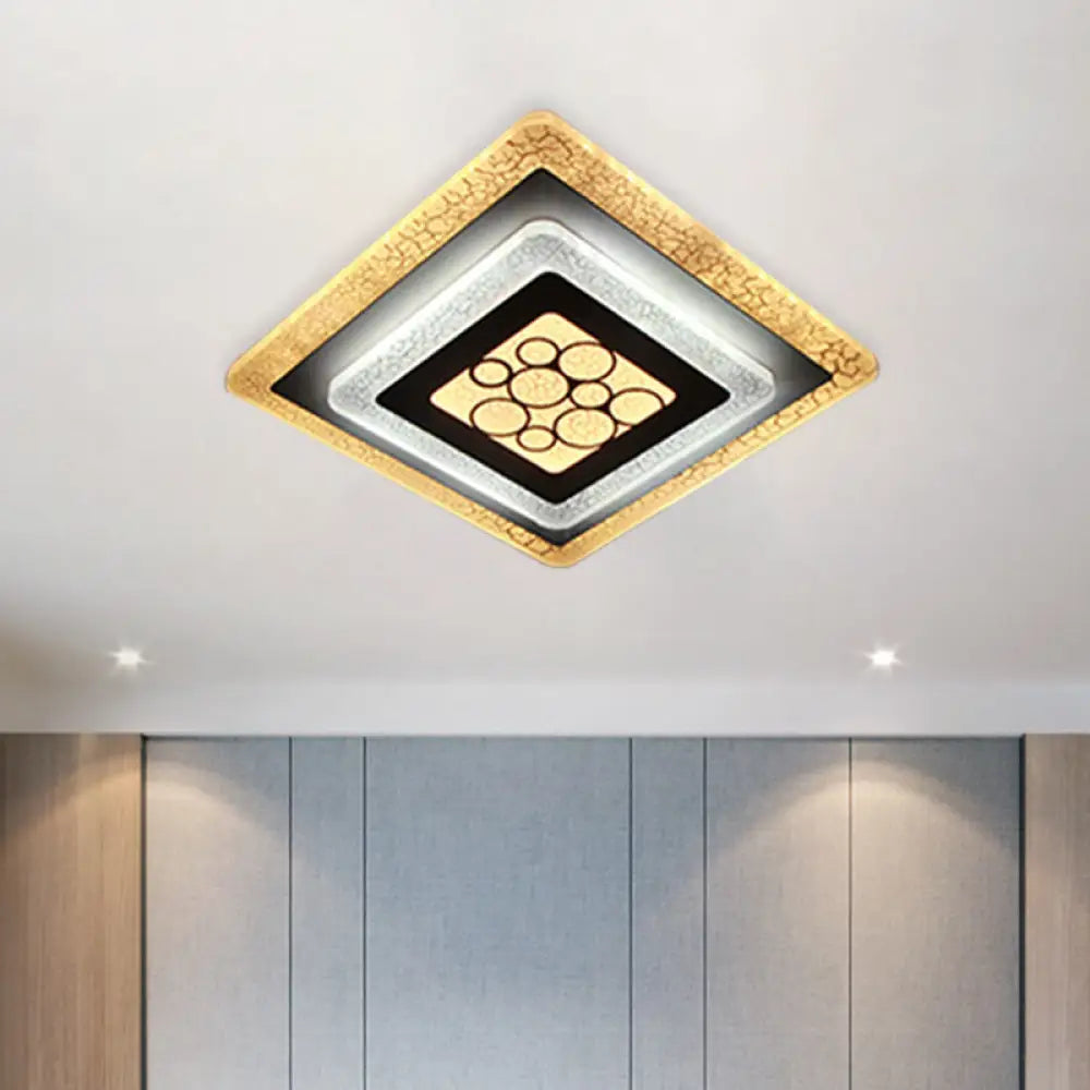 Modern Led White - Black Rhombus Flushmount Light With Crackle Design - Acrylic Ceiling Flush White