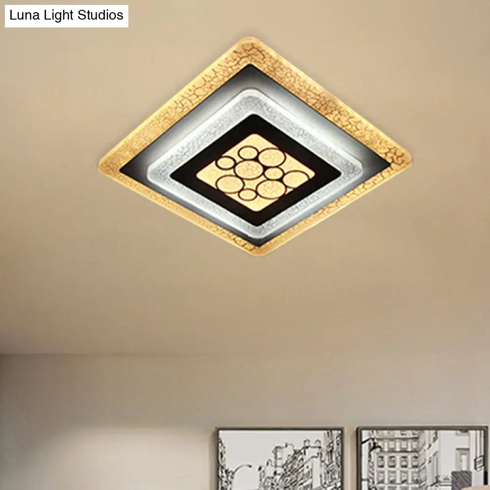 Modern Led White - Black Rhombus Flushmount Light With Crackle Design - Acrylic Ceiling Flush