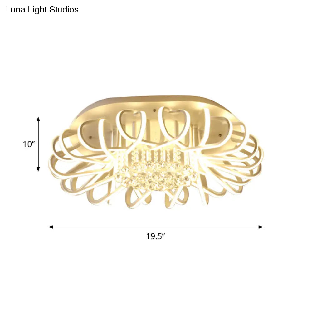 Modern Led White Ceiling Light With Clear Crystal Ball Accent - Oval Acrylic Flush Mount Fixtures