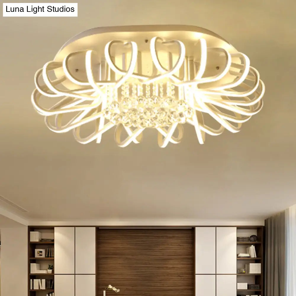 Modern Led White Ceiling Light With Clear Crystal Ball Accent - Oval Acrylic Flush Mount Fixtures