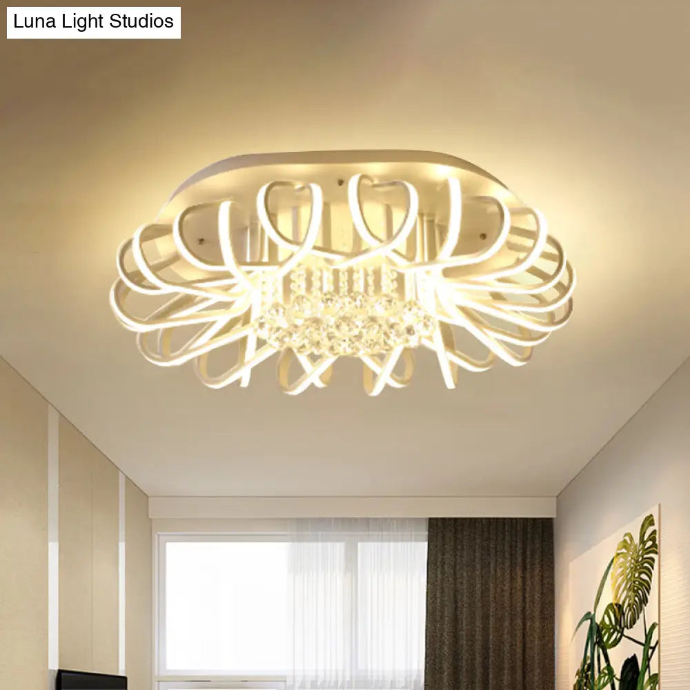 Modern Led White Ceiling Light With Clear Crystal Ball Accent - Oval Acrylic Flush Mount Fixtures