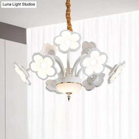 6/8/9/12-Light Led White Floral Chandelier: Modern Acrylic Shade Hanging Lamp 6 /