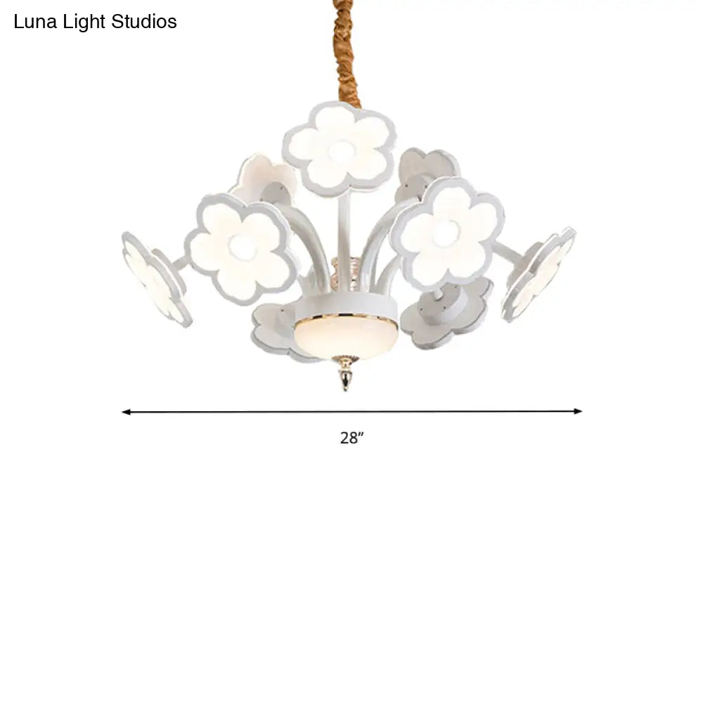 6/8/9/12-Light Led White Floral Chandelier: Modern Acrylic Shade Hanging Lamp