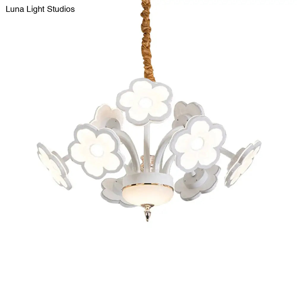 6/8/9/12-Light Led White Floral Chandelier: Modern Acrylic Shade Hanging Lamp