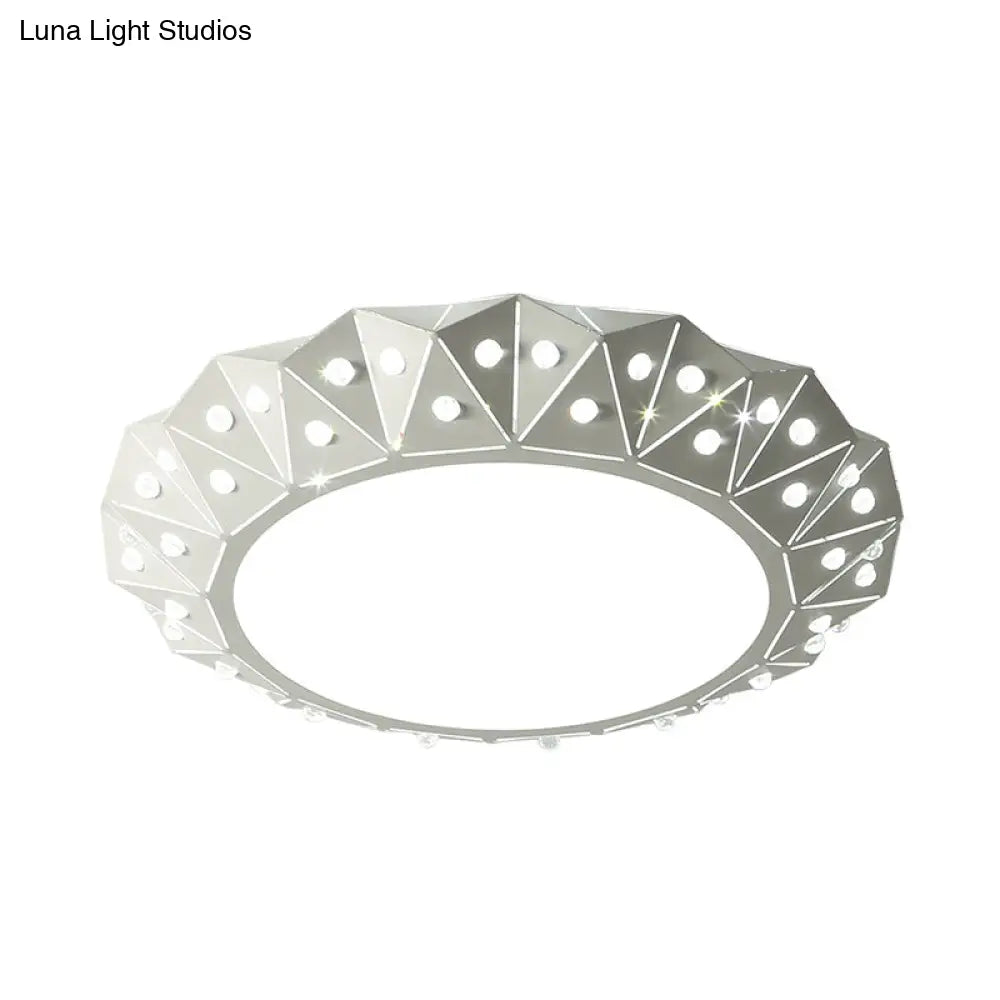 Modern Led White Flush Ceiling Light With Metal Drum & Diamond Design - Available In 16.5’