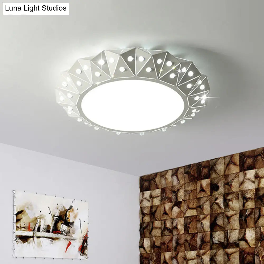 Modern Led White Flush Ceiling Light With Metal Drum & Diamond Design - Available In 16.5 22.5