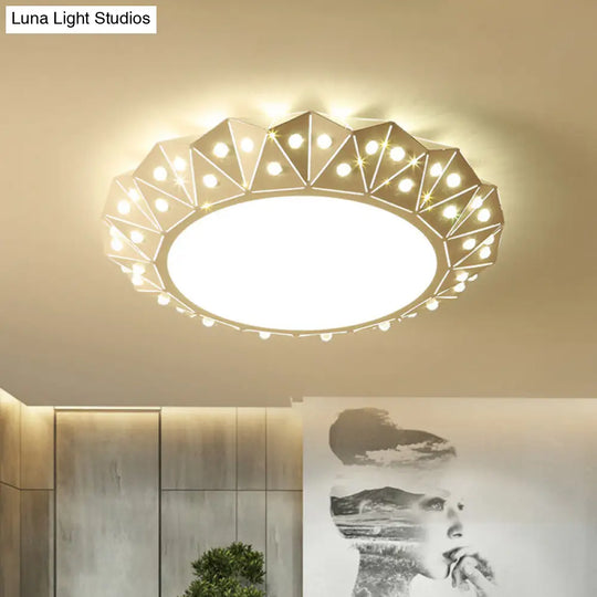 Modern Led White Flush Ceiling Light With Metal Drum & Diamond Design - Available In 16.5 22.5
