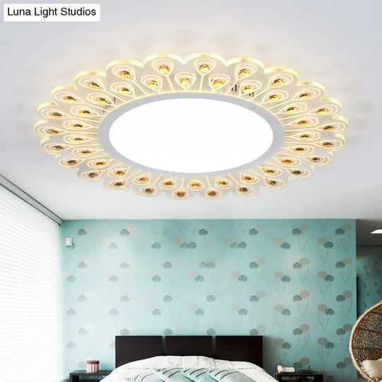 Modern Led White Flush Light With Peacock Tail Design 14’/19.5’ Diameter