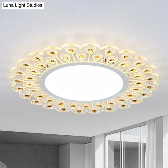 Modern Led White Flush Light With Peacock Tail Design 14/19.5 Diameter / 14