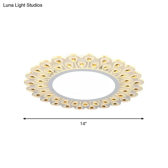 Modern Led White Flush Light With Peacock Tail Design 14’/19.5’ Diameter