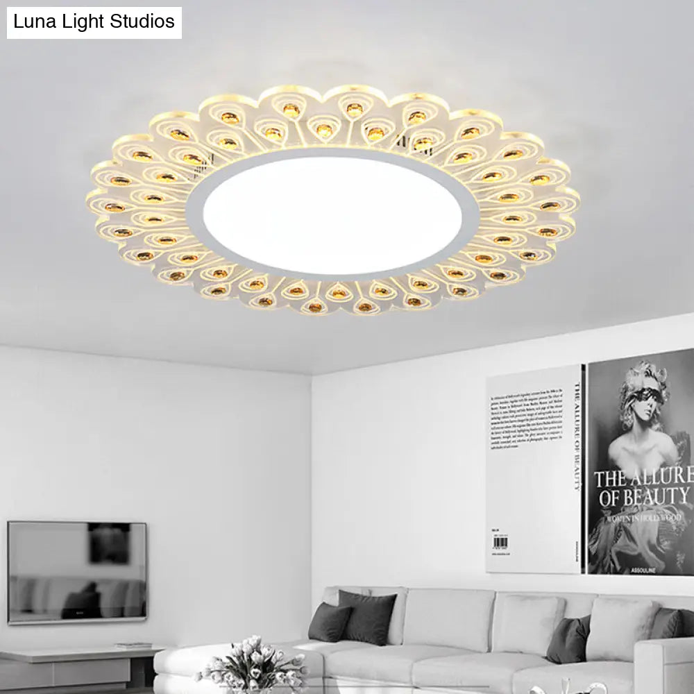 Modern Led White Flush Light With Peacock Tail Design 14’/19.5’ Diameter