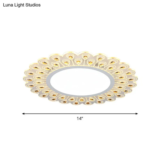 Modern Led White Flush Light With Peacock Tail Design 14/19.5 Diameter