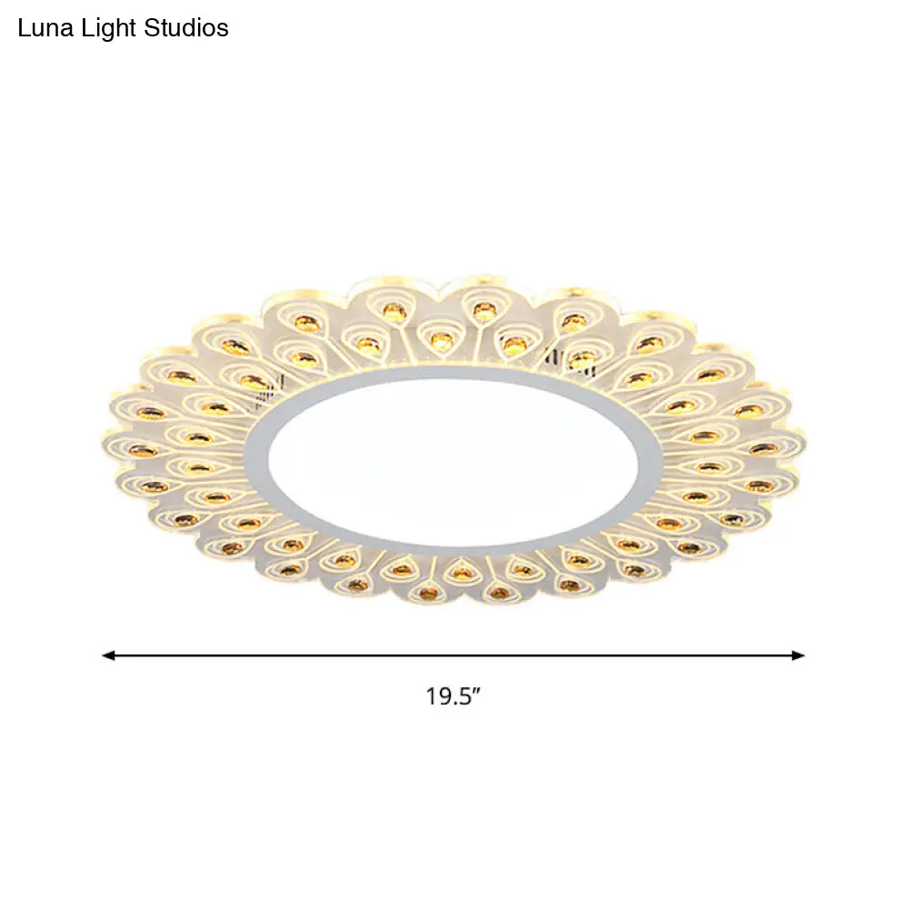 Modern Led White Flush Light With Peacock Tail Design 14/19.5 Diameter