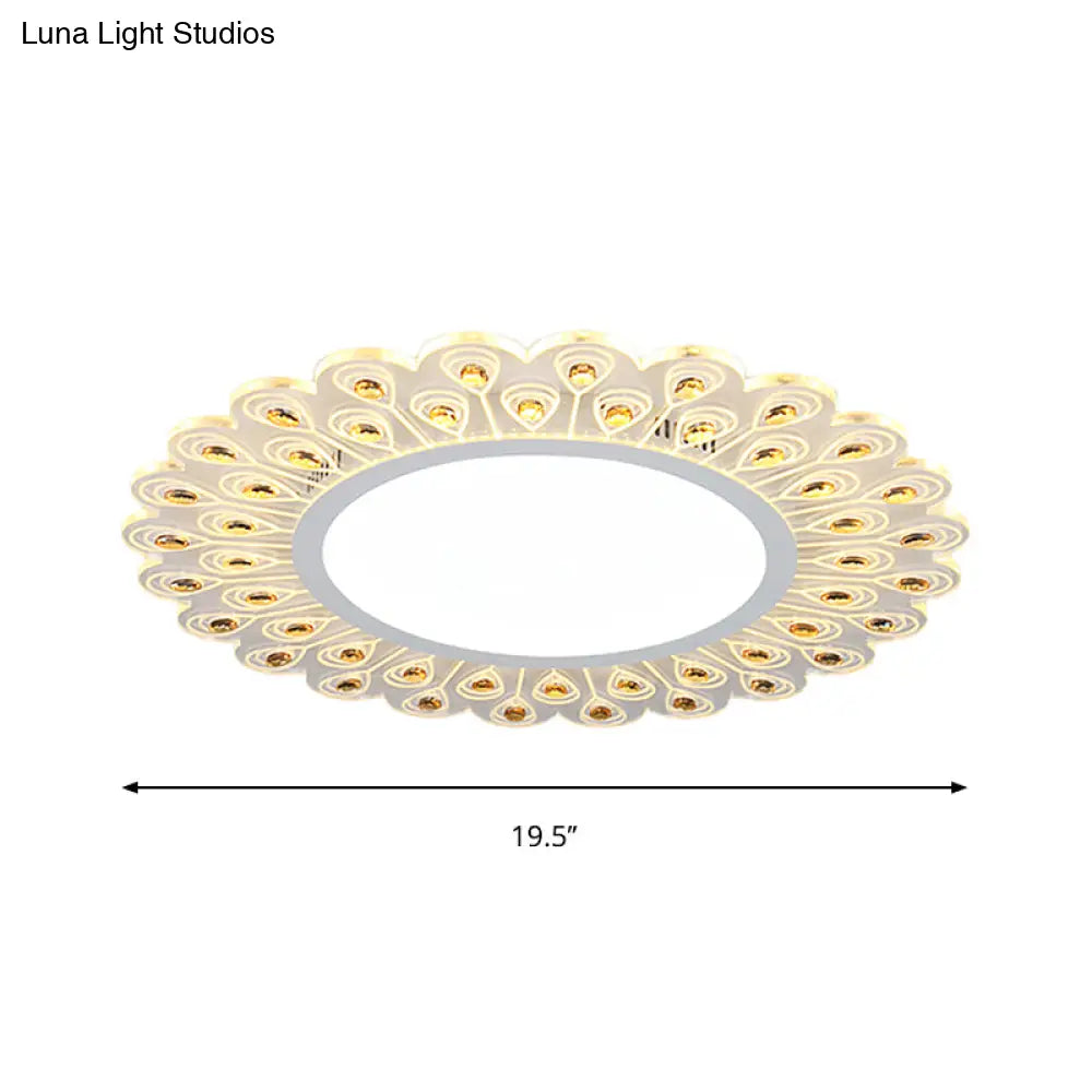 Modern Led White Flush Light With Peacock Tail Design 14’/19.5’ Diameter