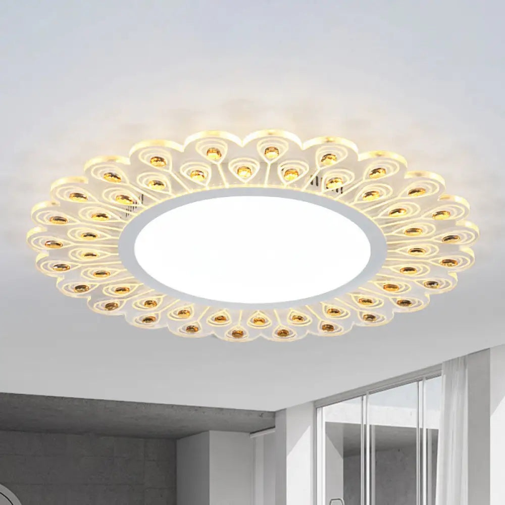 Modern Led White Flush Light With Peacock Tail Design 14’/19.5’ Diameter / 14’