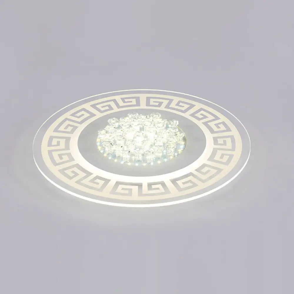 Modern Led White Flush Mount Ceiling Light Fixture With Crystal Accents - Extra - Thin Round