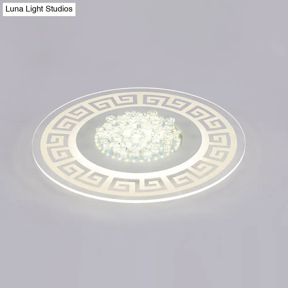 Modern Led White Flush Mount Ceiling Light Fixture With Crystal Accents - Extra-Thin Round Acrylic /