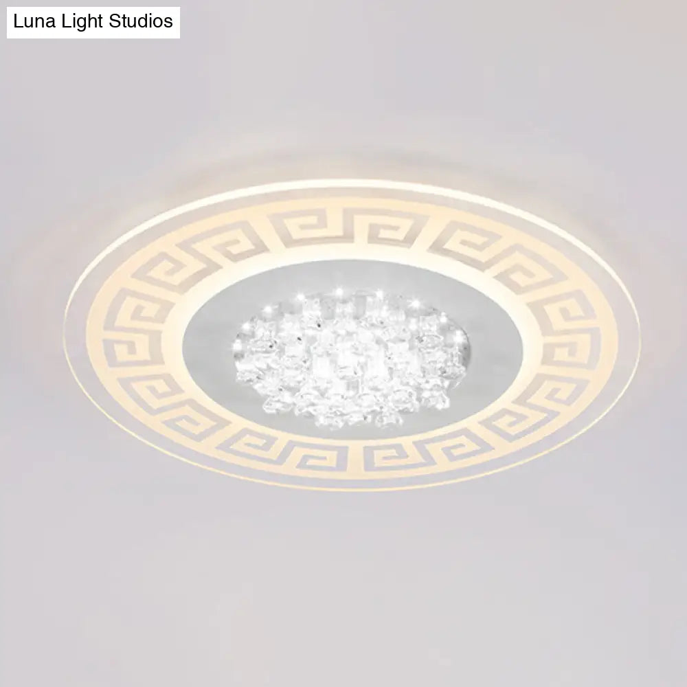 Modern Led White Flush Mount Ceiling Light Fixture With Crystal Accents - Extra-Thin Round Acrylic