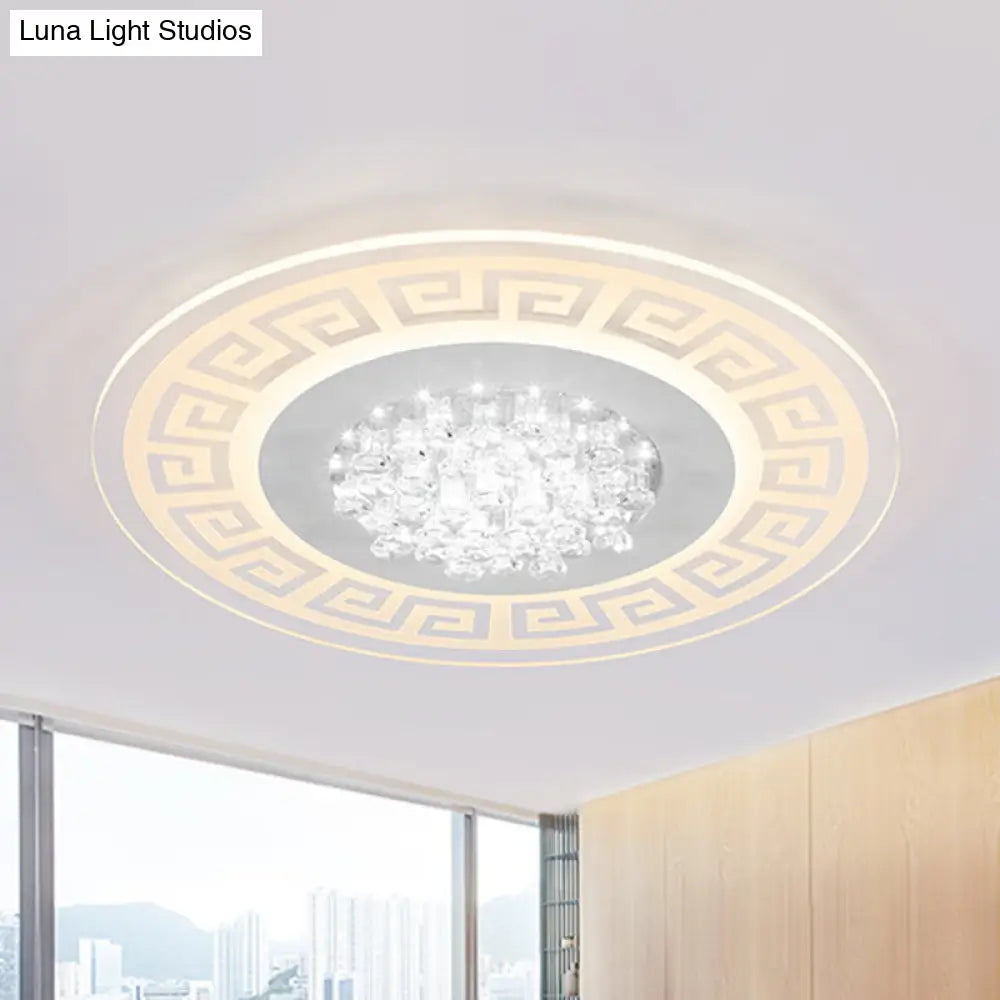 Modern Led White Flush Mount Ceiling Light Fixture With Crystal Accents - Extra-Thin Round Acrylic