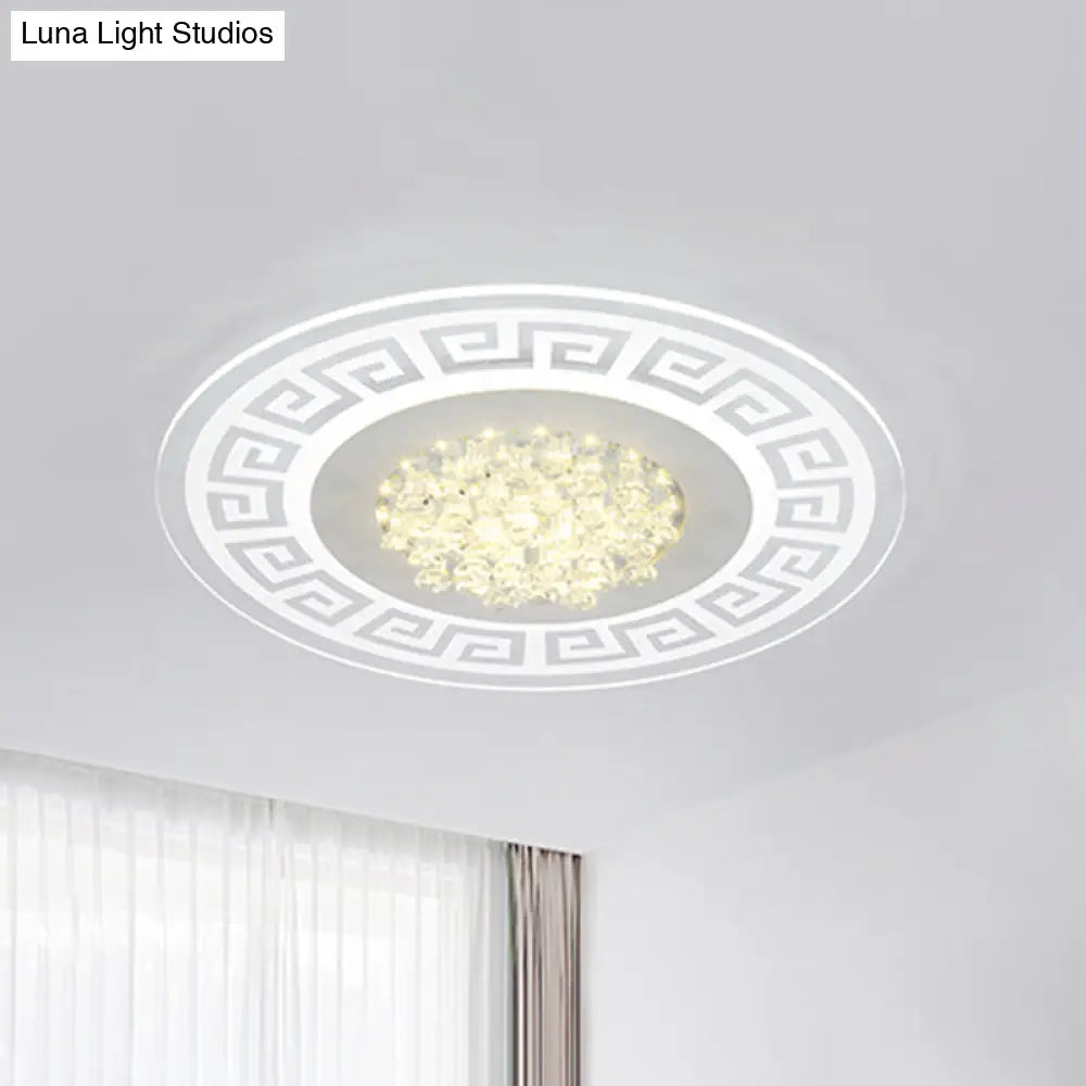 Modern Led White Flush Mount Ceiling Light Fixture With Crystal Accents - Extra - Thin Round Acrylic