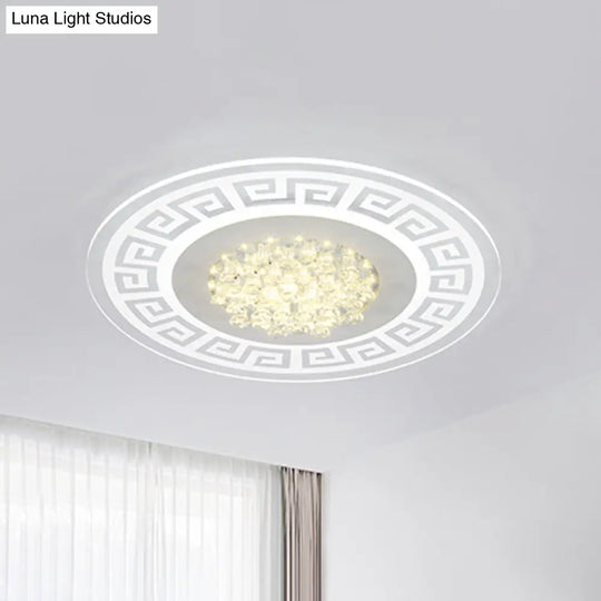 Modern Led White Flush Mount Ceiling Light Fixture With Crystal Accents - Extra - Thin Round Acrylic