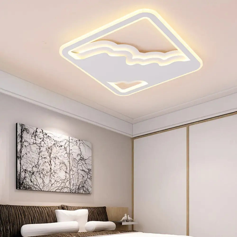 Modern Led White Flush Mount Ceiling Light Ultra Thin Design 19’/35.5’ Wide / 19’