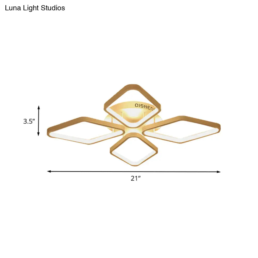 Modern Led White Rhombus Ceiling Flush Mount Light In White/Warm 20/21 Wide