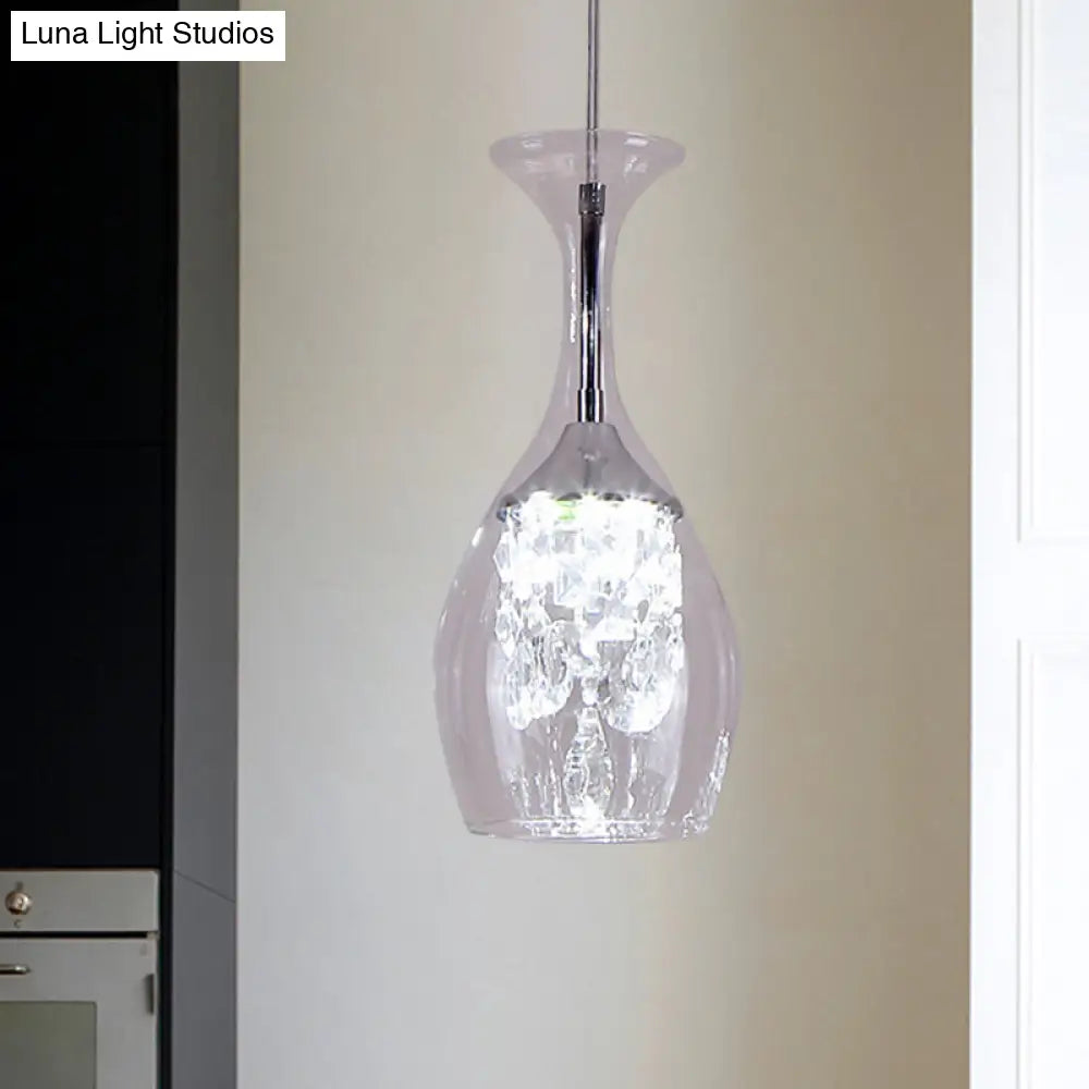 Modern Led Wine Glass Pendant Lamp In Clear - Warm/White Light Inner Crystal Shade – Perfect For