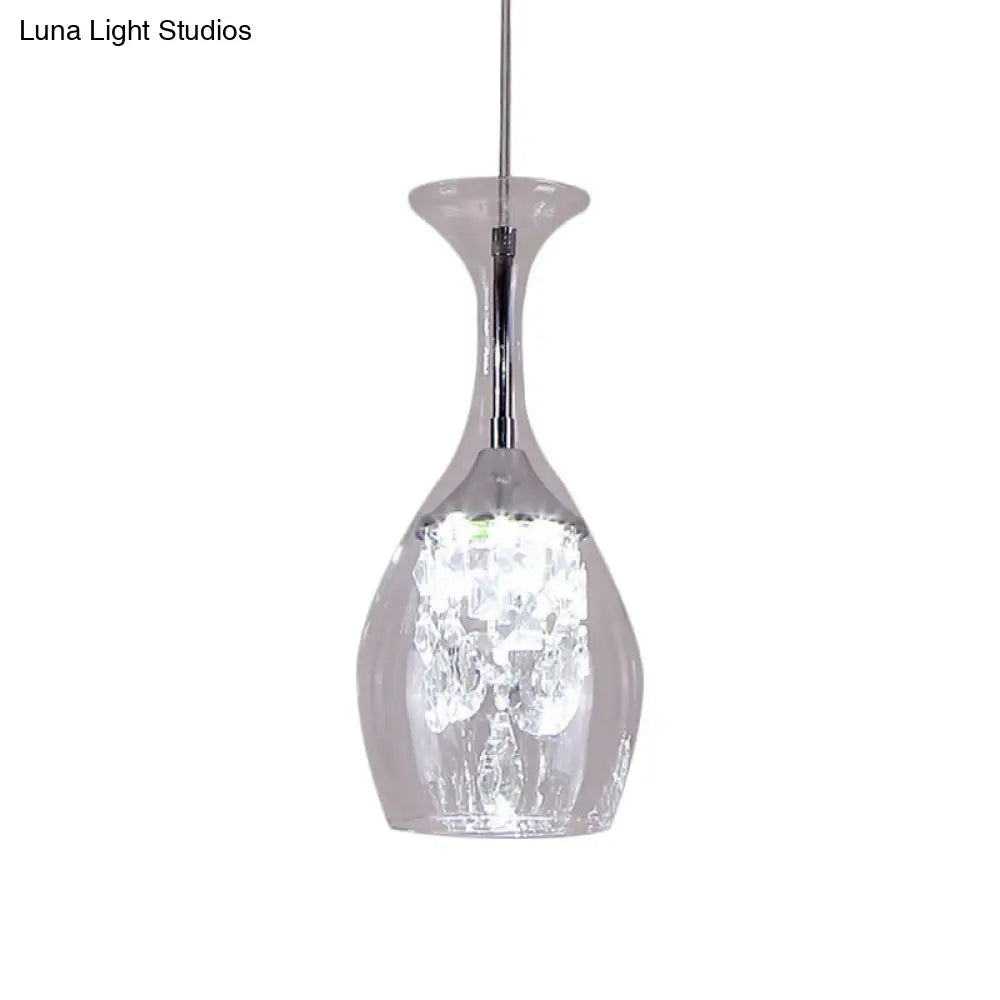 Modern Led Hanging Lamp Kit With Clear Glass Shade + Inner Crystal Accent Warm/White Light For