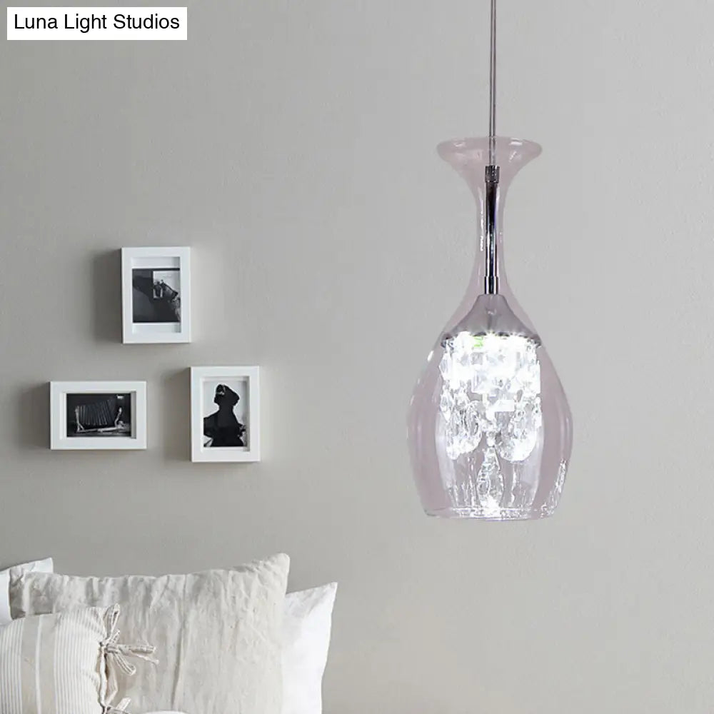 Modern Led Hanging Lamp Kit With Clear Glass Shade + Inner Crystal Accent Warm/White Light For