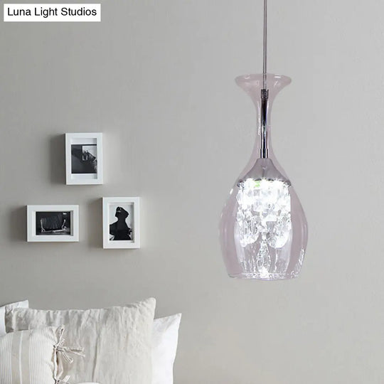 Modern Led Hanging Lamp Kit With Clear Glass Shade + Inner Crystal Accent Warm/White Light For